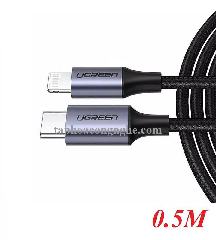 Ugreen 60757 0.5m cáp usb type c ra apple lightning bọc nhôm chống nhiễu màu đen US304 30060757